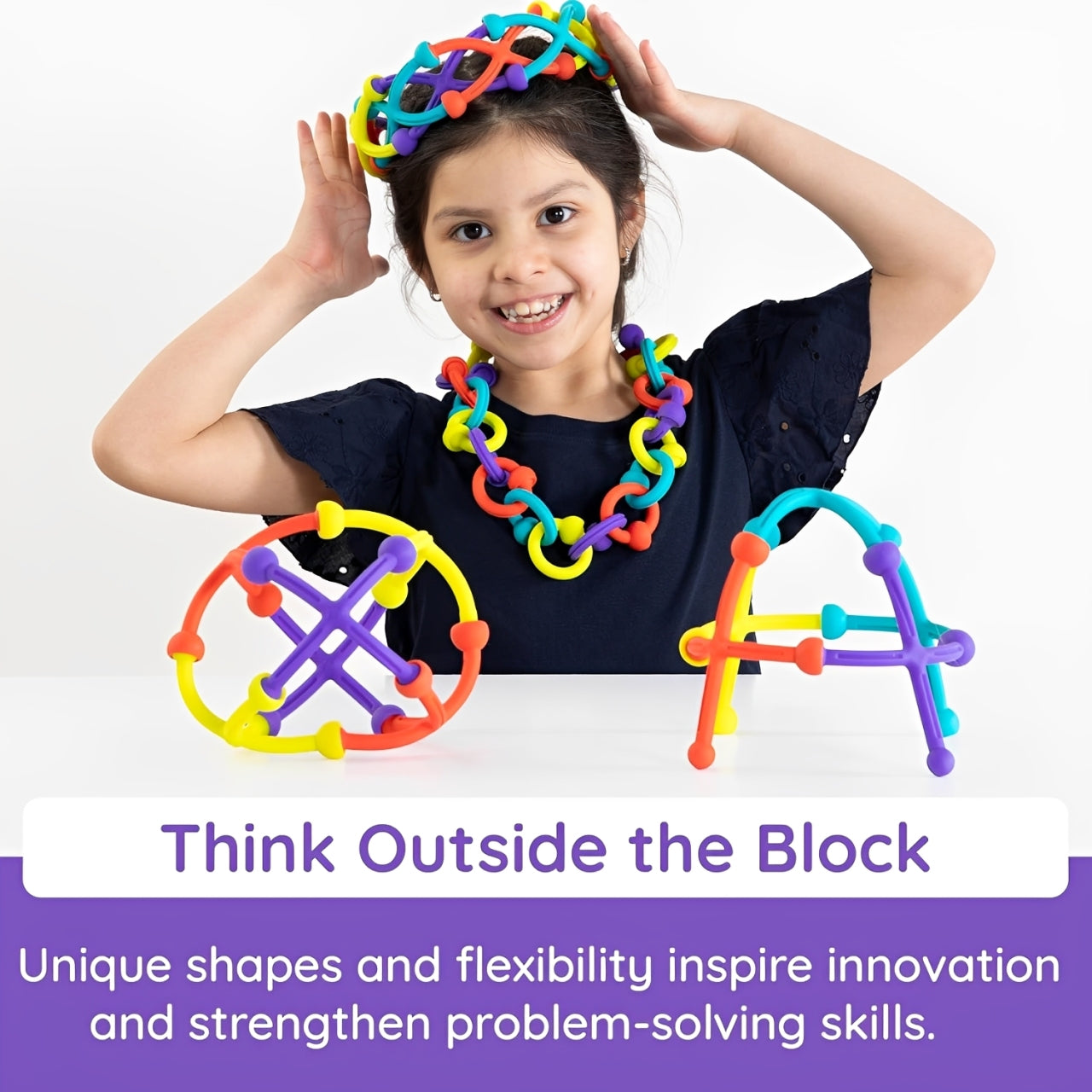 Fat Brain Plip Kit – 52-Piece Silicone Link Building Set | Bend, Twist, Create! | The Ultimate STEM Toy for Kids' Imagination