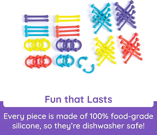 Fat Brain Plip Kit – 52-Piece Silicone Link Building Set | Bend, Twist, Create! | The Ultimate STEM Toy for Kids' Imagination